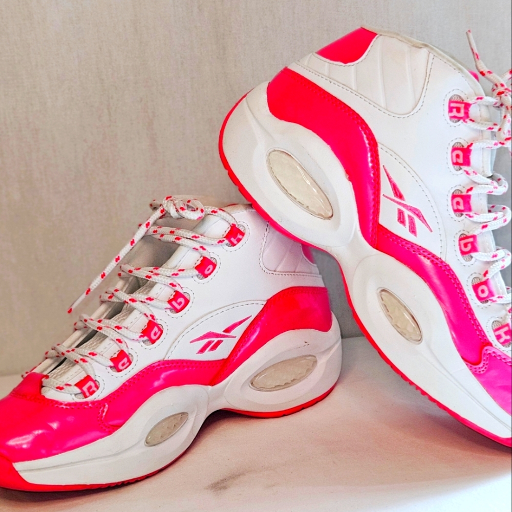 Women's Reebok Question Mid Hot Pink & White sneakers- Sz. 7.5